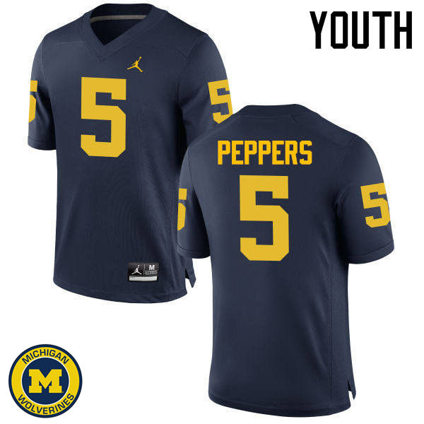 Youth NCAA Michigan Wolverines Jabrill Peppers #5 Navy Jordan Brand Authentic Stitched Football College Jersey IR25G12OJ